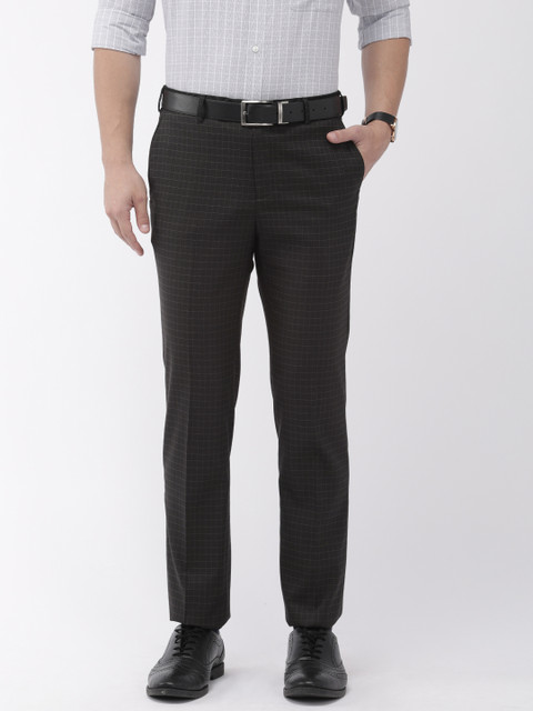 

Raymond Men Black & Grey Slim Fit Checked Formal Trousers