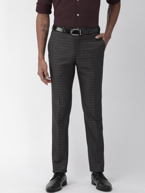 

Raymond Men Grey & Black Slim Fit Checked Formal Trousers