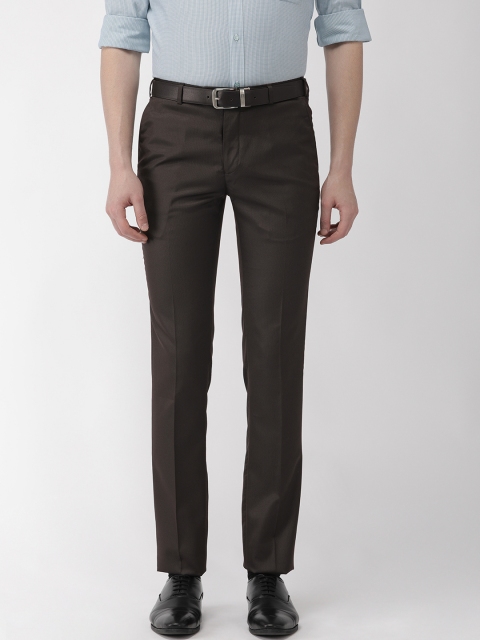 

Raymond Men Brown Slim Fit Self Design Formal Trousers