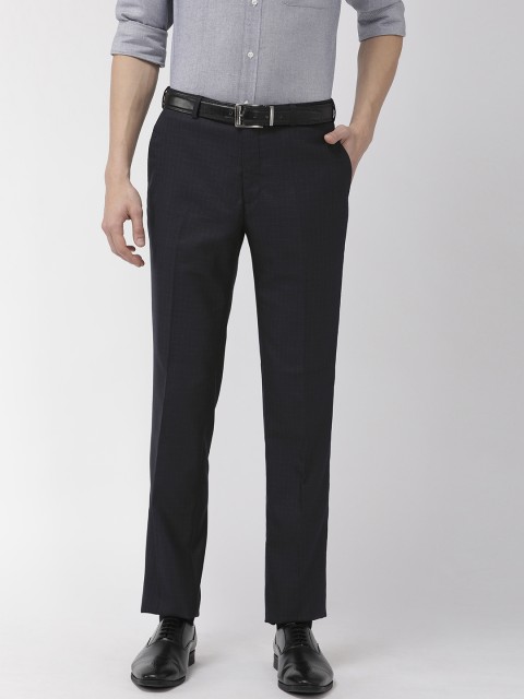 

Raymond Men Navy Blue Slim Fit Checked Regular Trousers