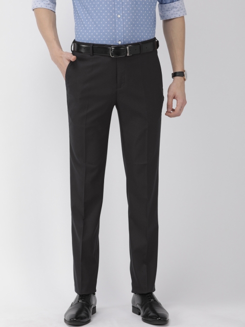 

Raymond Men Charcoal Grey & Navy Blue Slim Fit Self Design Formal Trousers