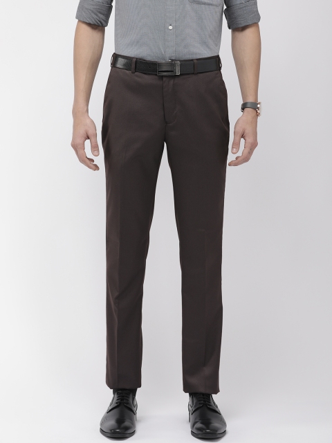 

Raymond Men Coffee Brown Slim Fit Self Striped Formal Trousers