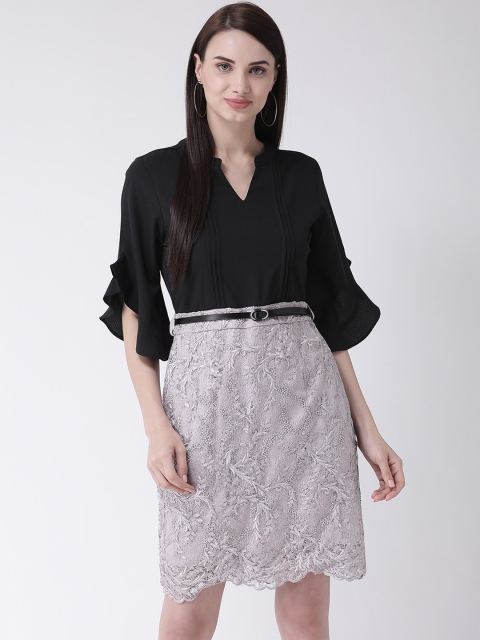 

Latin Quarters Women Lavender & Black Self Design Sheath Dress