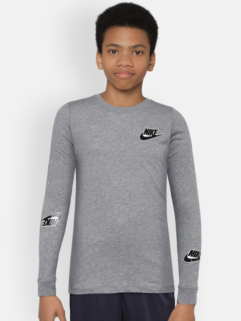 

Nike Boys Grey Printed FUTURA STICKER Round Neck T-shirt
