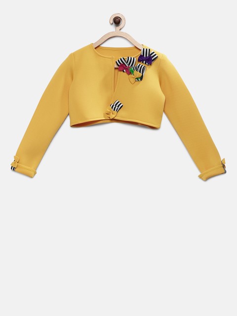 

Pink Cow Girls Yellow Solid Open Front Shrug With Bow Detail