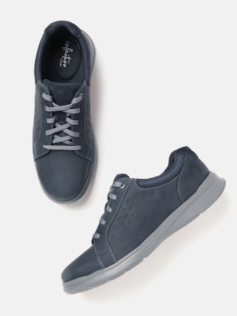 

Clarks Men Navy Blue Solid Leather Sneakers