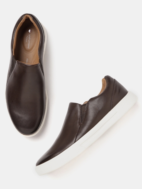 

Clarks Men Coffee Brown Solid Leather Slip-On Sneakers