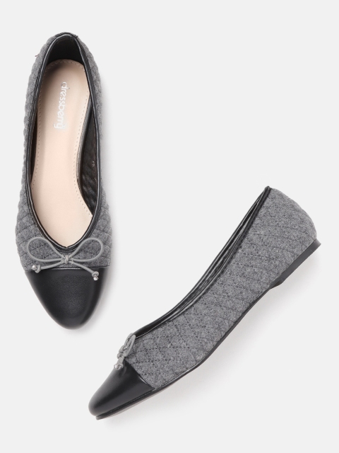 

DressBerry Women Charcoal Grey & Black Quilted Ballerinas