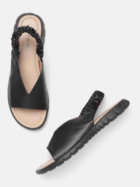

Mast & Harbour Women Black Solid Open Toe Flats