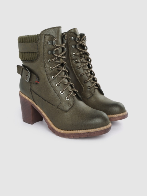 

Roadster Women Olive Green Mid-Top Heeled Boots