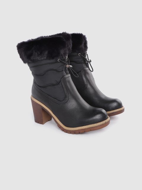 

Roadster Women Black Solid Mid-Top Heeled Boots