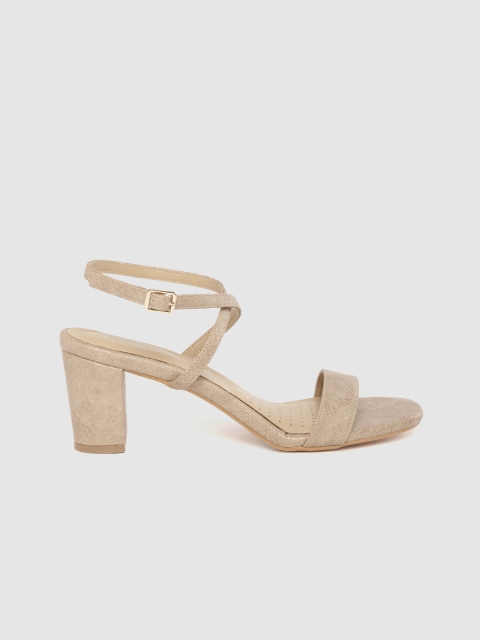 

Mast & Harbour Women Beige & Gold-Toned Textured Block Heels