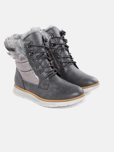 

DressBerry Women Charcoal Grey Solid Mid-Top Flat Boots