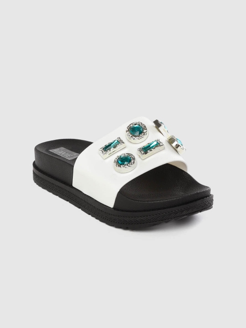 

Lavie Women White & Green Embellished Flatform Heels
