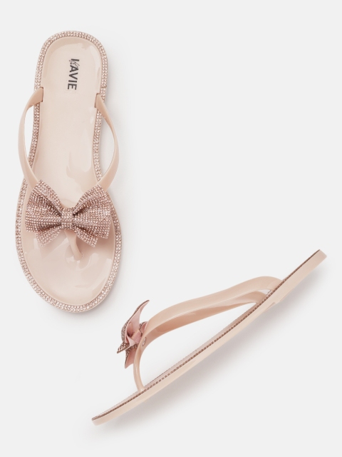 

Lavie Women Beige Embellished Open Toe Flats with Bow