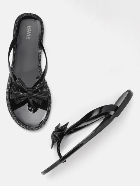 

Lavie Women Black Embellished Open Toe Flats with Bow