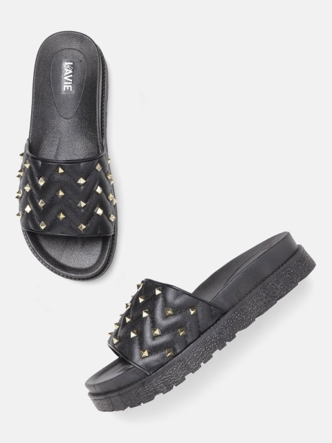 

Lavie Women Black Studded & Quilted Open Toe Flats