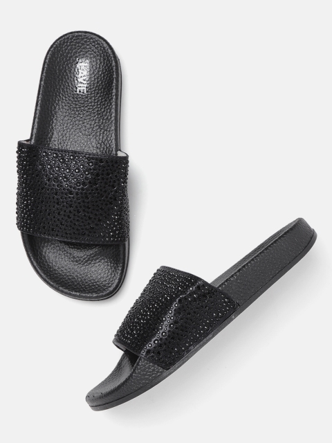 

Lavie Women Black Embellished Open Toe Flats