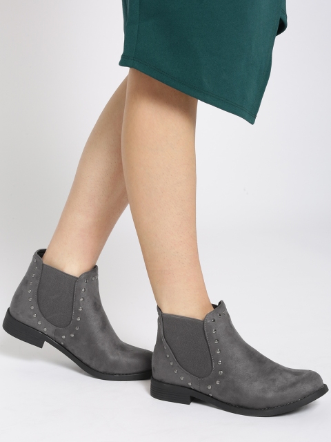 

Lavie Women Charcoal Grey Solid Mid-Top Chelsea Boots