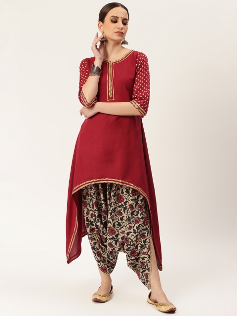 

Rustorange Women Maroon & Beige Solid Kurta with Dhoti Pants