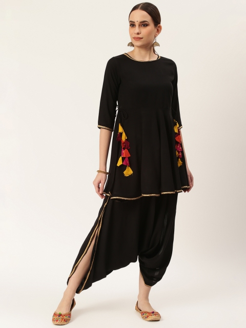 

Rustorange Women Black Solid Kurti with Dhoti Pants