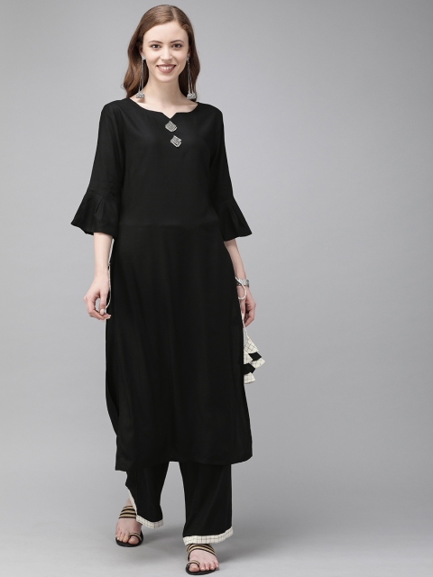 

Anouk Women Black Solid Kurta with Palazzos With Embellishments