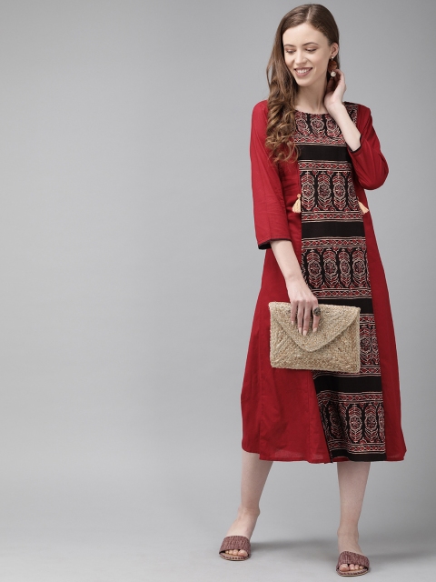 

Anouk Women Maroon Printed A-Line Layered Kurta