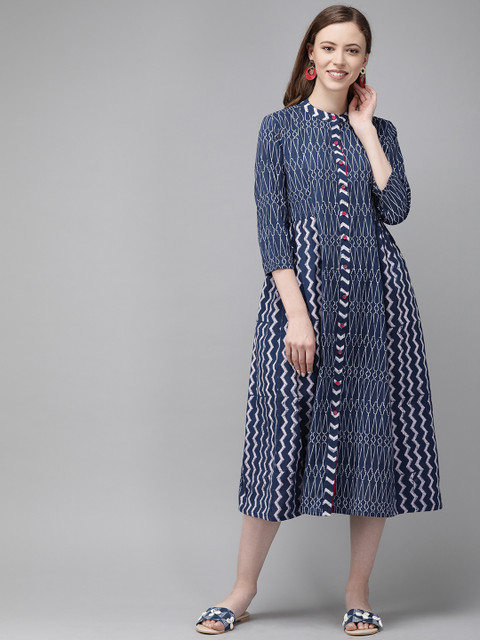 

Anouk Women Blue & Off-White Printed A-Line Kurta