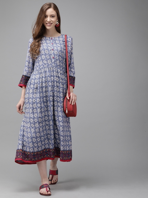 

Anouk Women Blue Printed A-Line Kurta