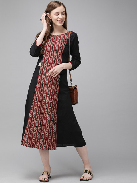 

Anouk Women Black & Maroon Printed A-Line Kurta