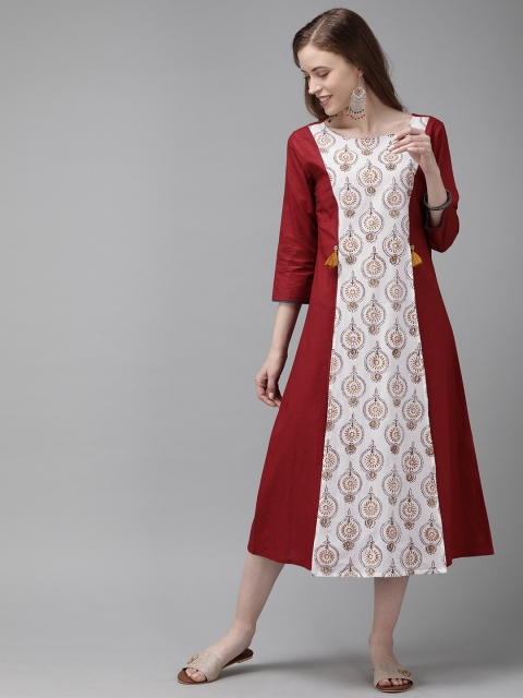 

Anouk Women Maroon & White Printed A-Line Kurta
