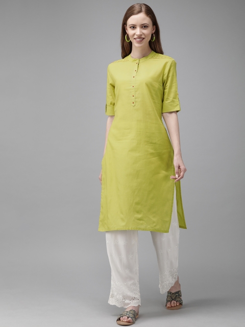 

Anouk Women Green Solid Straight Kurta