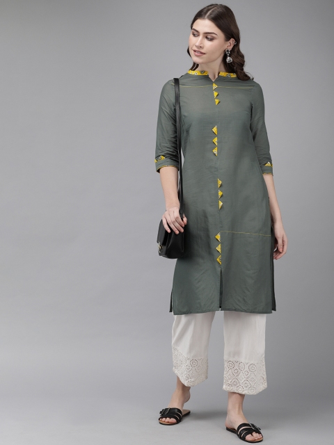 

Anouk Women Grey Solid Straight Kurta