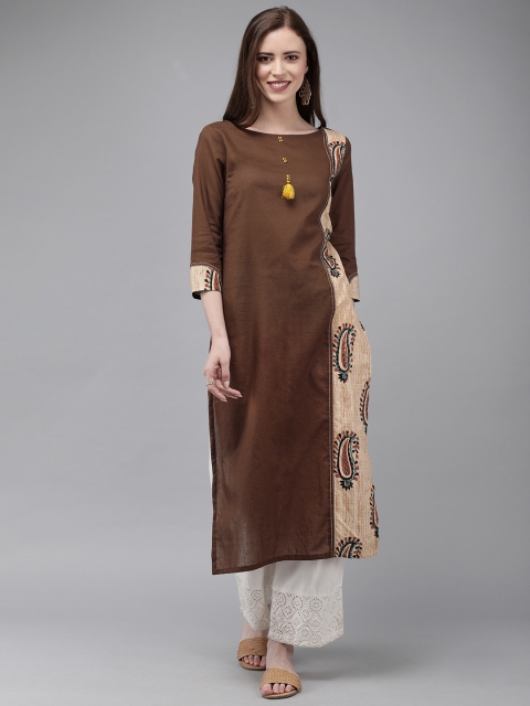 

Anouk Women Brown & Beige Printed Straight Kurta
