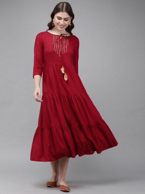 

Anouk Women Maroon Solid Fit and Flare Dress