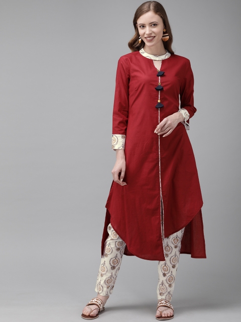 

Anouk Women Maroon & White Solid Kurta with Trousers