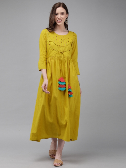 

Anouk Women Mustard Yellow Solid Fit and Flare Dress