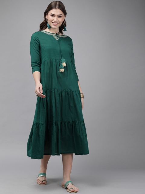 

Anouk Women Teal Green Solid Fit and Flare Dress