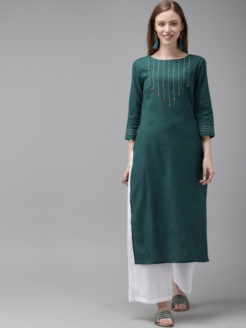 

Anouk Women Teal Green Yoke Design Straight Kurta