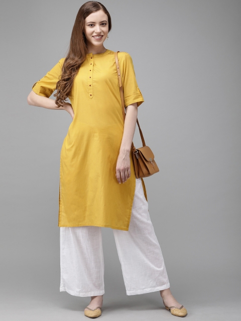 

Anouk Women Mustard Yellow Solid Straight Kurta