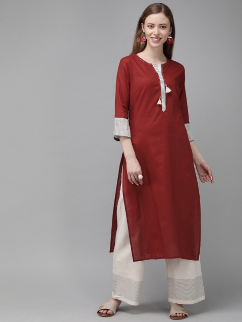 

Anouk Women Maroon Solid Straight Kurta