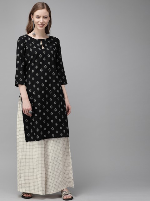 

Anouk Women Black & Off-White Printed Kurta with Palazzos