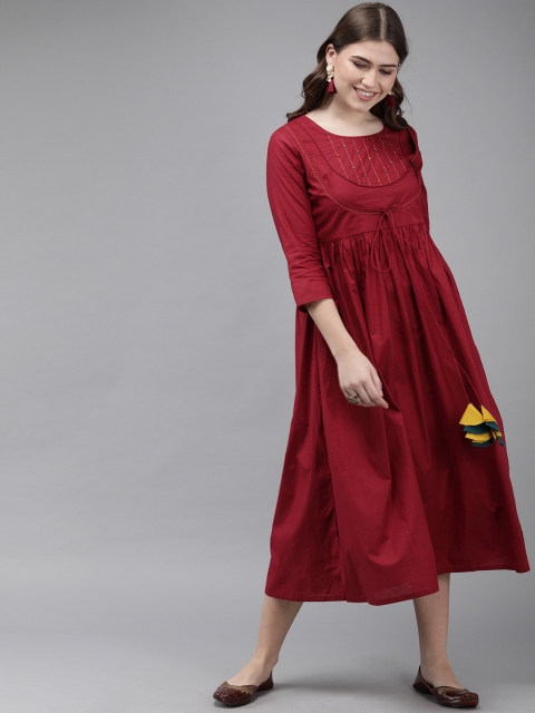 

Anouk Women Maroon Solid Fit and Flare Dress