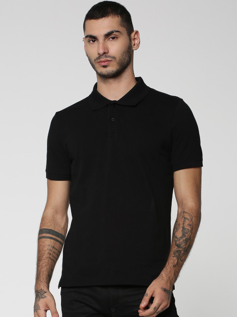 

Jack & Jones Men Black Solid Slim Fit Polo Collar T-shirt