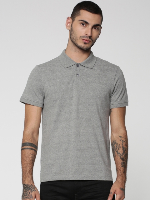 

Jack & Jones Men Grey Melange Solid Polo Collar T-shirt