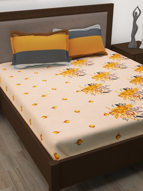 

Story@home Beige Floral 186TC Cotton 1 Double Bedsheet with 2 Pillow Covers