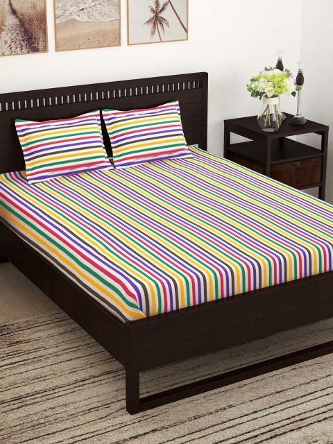 

Story@home Pink & Yellow Striped 152 TC Cotton 1 King Bedsheet with 2 Pillow Covers