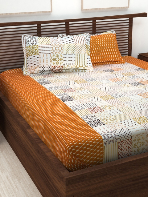 

Story@home Brown & White 152 TC Cotton Double Queen Bedsheet with 2 Pillow Covers