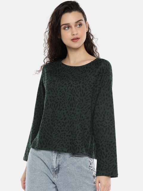 

ONLY Women Green & Black Animal Printed Top