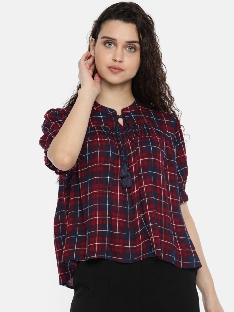 

ONLY Women Navy Blue Checked Regular Top